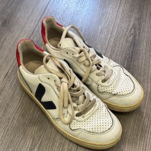 Veja White Sneakers with Red and Black Accents